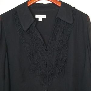 {Coldwater Creek} Black Ruffle Front Button Down